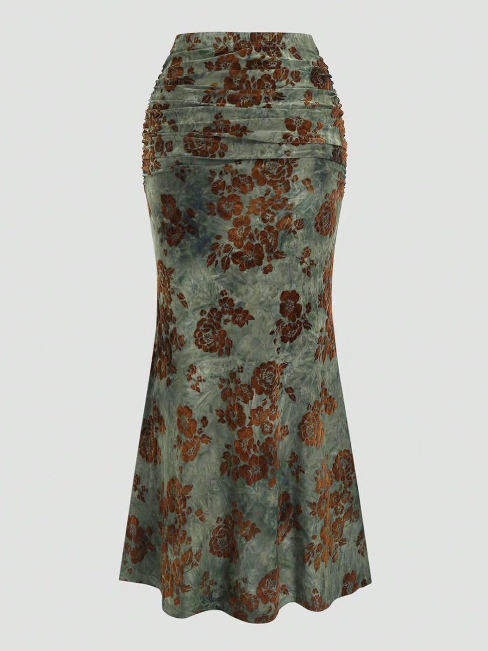 Zara Vintage Floral Mermaid Skirt High Waist Pleated Bodycon Midi
